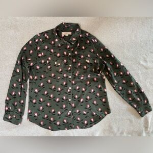 ANN TAYLOR LOFT Floral Patterned Olive Green Blouse